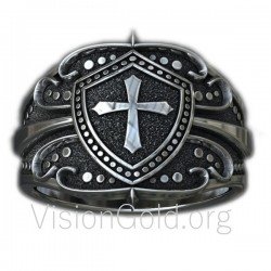 Недорогое серебряное кольцо ручной печатка работы со щитом и