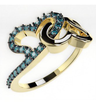 bague en or 9k avec double coeur et zircon bleu 0673KMPP