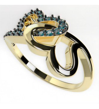 9k Gold Ring With Double Heart And Blue Zircon 0673KMPP