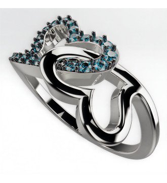 Anello moderno in oro bianco 9k con pietre blu e design a cuore