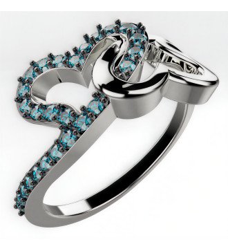 Anello moderno in oro bianco 9k con pietre blu e design a cuore