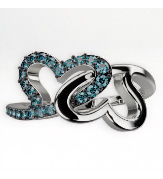 Anello moderno in oro bianco 9k con pietre blu e design a cuore