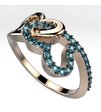 Women's 9 Karat Rose Gold Ring With Two Hearts And Blue Zircon