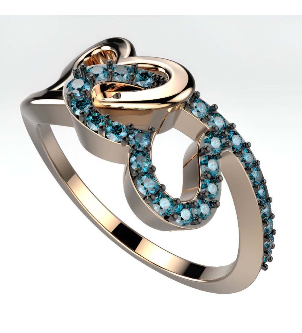 Women's 9 Karat Rose Gold Ring With Two Hearts And Blue Zircon