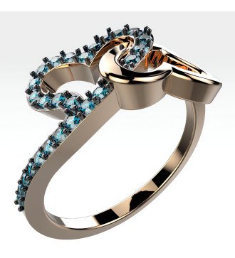 Bague pour femme en or rose 9 carats avec deux cœurs et zircon