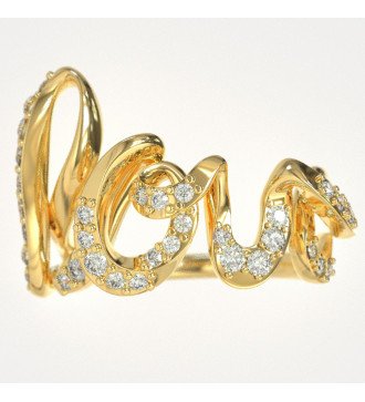 Luxuriöser LOVE Goldring mit 9 Karat weißen Zirkonen 1162K