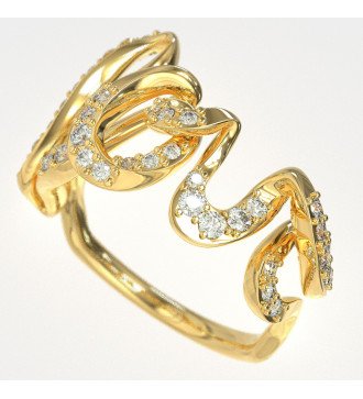 Lujoso anillo LOVE de oro con circonitas blancas de 9 quilates