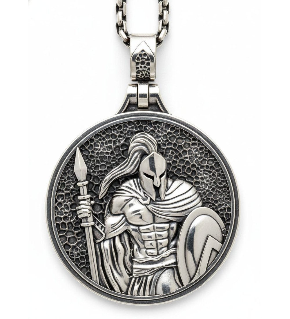 Mens Handcrafted Spartan Warrior oxidiert Silber Anhänger 0589