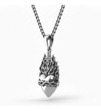 Pendentif Sacré-Cœur avec flammes et couronne d'épines 0569