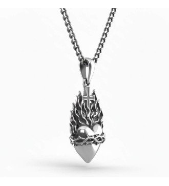 Pendentif Sacré-Cœur avec flammes et couronne d'épines 0569