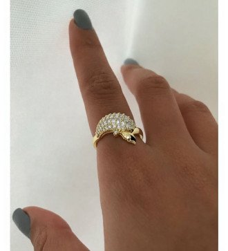 Кольцо с дельфином паве из золота 9 карат с белым CZ 0647KLP