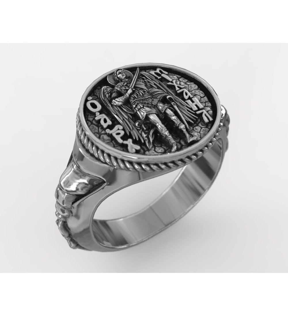 Bague en argent signé byzantin de l'archange Michel 0692