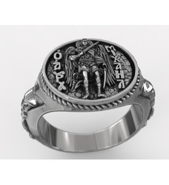 Christian Archangel Michael  Byzantine Signet Silver Ring 0692