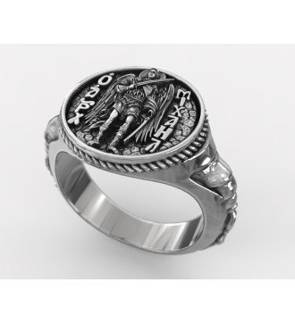 Anello cristiano in argento con sigillo bizantino dell'Arcangelo Michele 0692