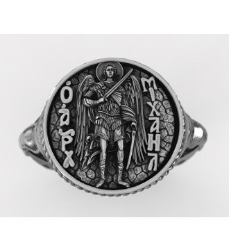Christian Archangel Michael  Byzantine Signet Silver Ring 0692