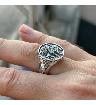 Cristiano Arcángel Miguel Bizantino Signet Anillo de Plata 0692