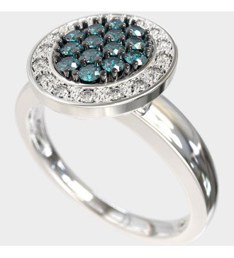 Ovaler Damenring 9 Karat Weißgold mit blau-grünen Steinen 0697L