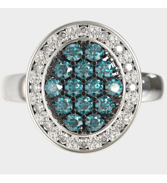 Ovaler Damenring 9 Karat Weißgold mit blau-grünen Steinen 0697L