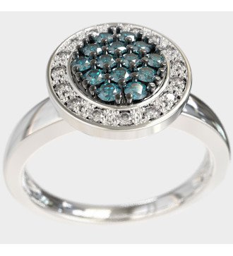 Ovaler Damenring 9 Karat Weißgold mit blau-grünen Steinen 0697L