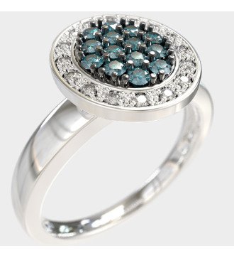 Ovaler Damenring 9 Karat Weißgold mit blau-grünen Steinen 0697L