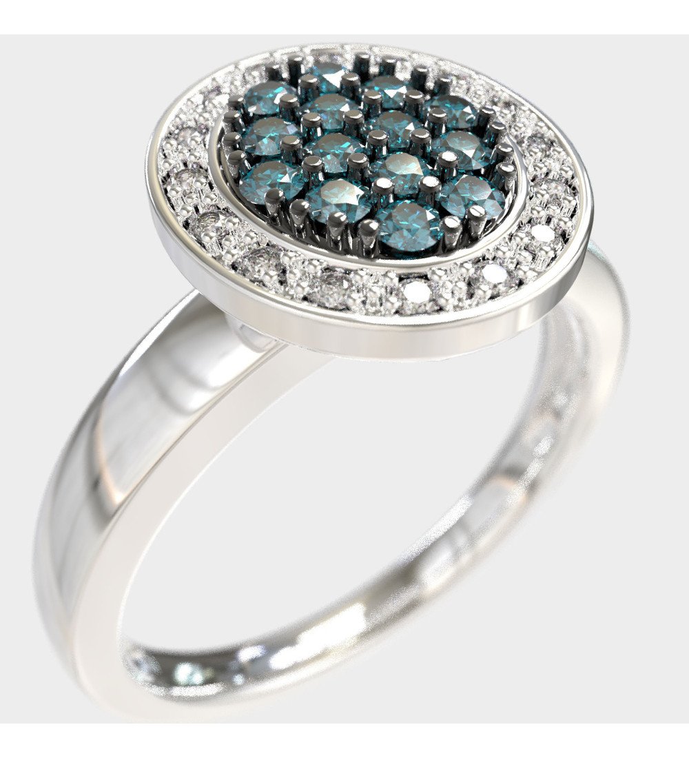 Ovaler Damenring 9 Karat Weißgold mit blau-grünen Steinen 0697L