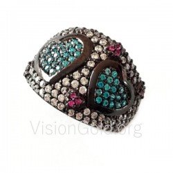 Модное дешевое серебряное женское кольцо с сердечками ручной работы с цирконовыми камнями 0394