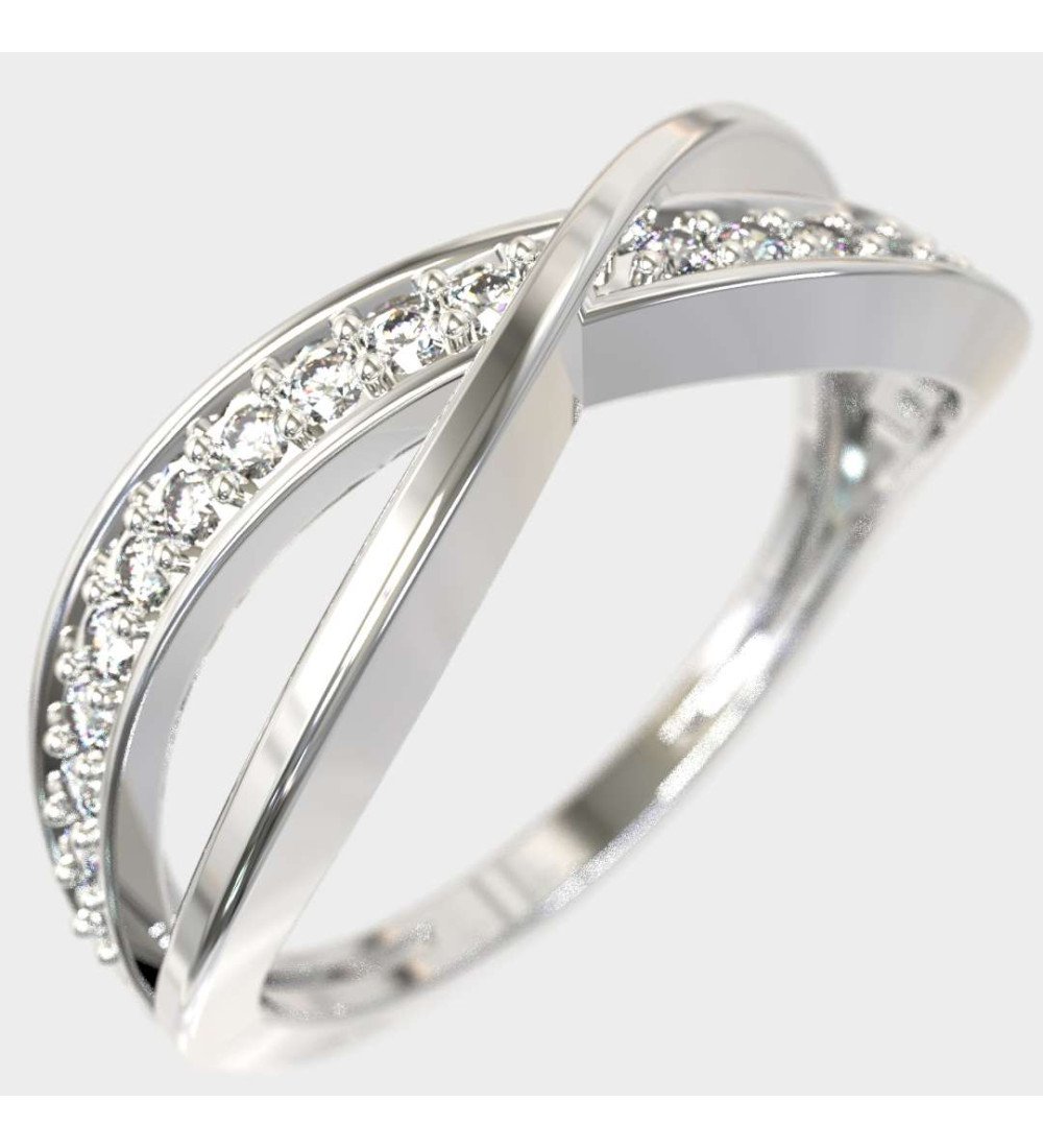 Anillo Cruzado Delgado De Oro Blanco De 9 Quilates Con Piedras