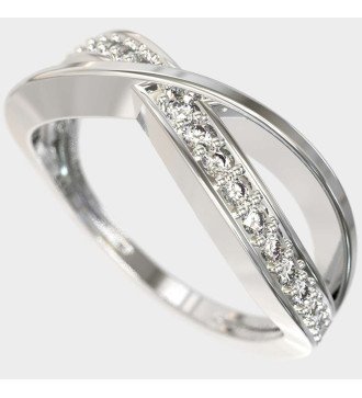 Anillo Cruzado Delgado De Oro Blanco De 9 Quilates Con Piedras