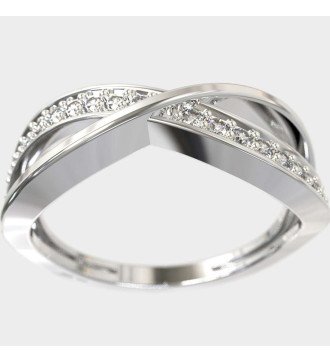 Anillo Cruzado Delgado De Oro Blanco De 9 Quilates Con Piedras