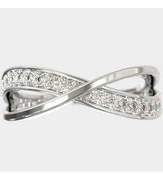 Anillo Cruzado Delgado De Oro Blanco De 9 Quilates Con Piedras