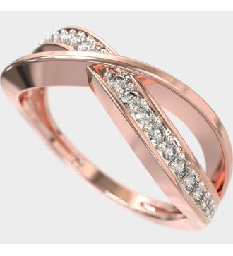 Elegante anello sottile incrociato in oro giallo con zircone