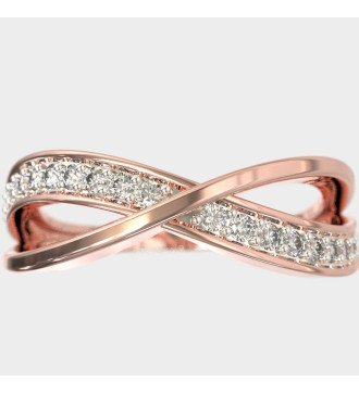 Elegant Thin Crossover Yellow Gold Ring With White Zircon 0649R