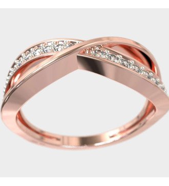 Elegant Thin Crossover Yellow Gold Ring With White Zircon 0649R