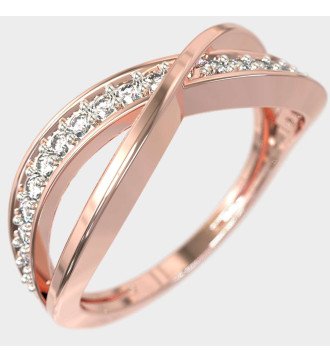 Elegant Thin Crossover Yellow Gold Ring With White Zircon 0649R