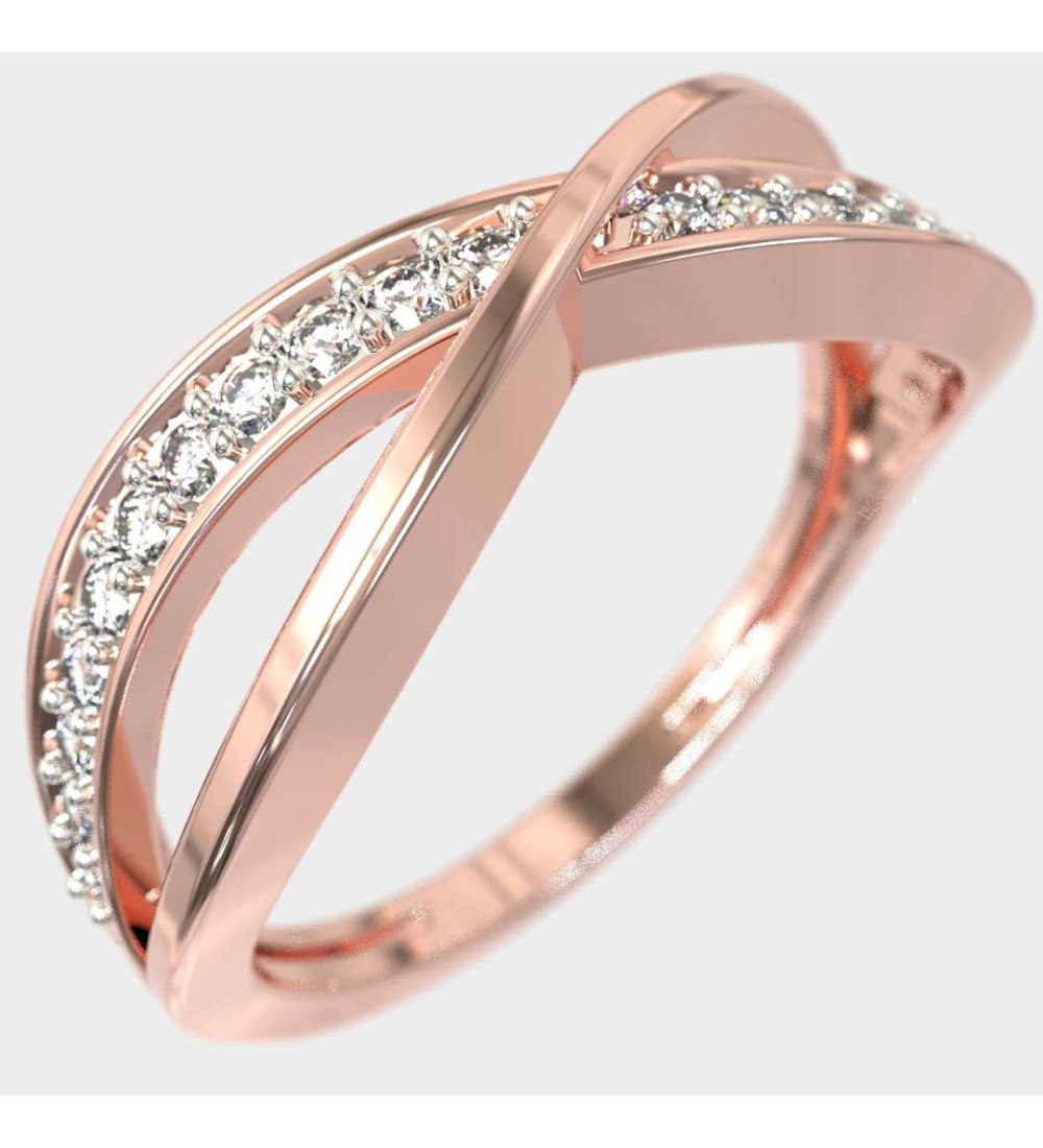 Elegant Thin Crossover Yellow Gold Ring With White Zircon 0649R