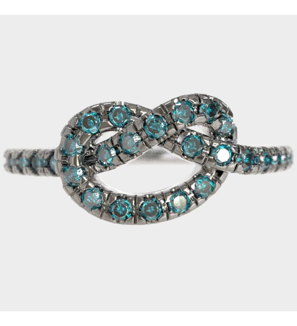 9k White Gold Ring With Knot And Shiny Zircon Stones Gift For