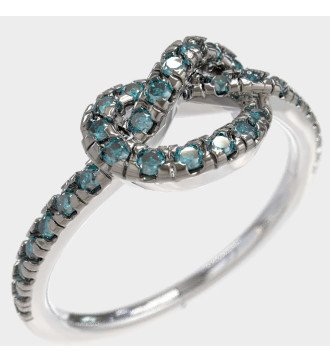 bague en or blanc 9k avec noeud et pierres en zircon brillant