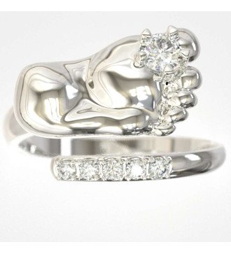 Romántico Regalo de Nacimiento Anillo de Oro Blanco Pies de