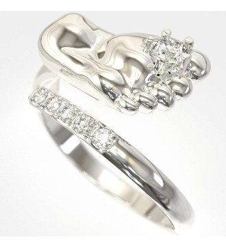 Cadeau de naissance romantique Bague or blanc pieds de bébé 9
