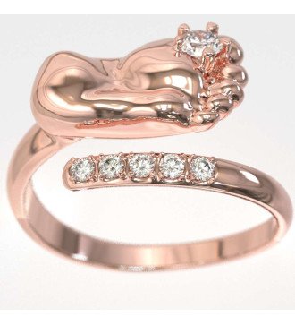 bague pour pieds d'enfants en or rose 9K avec zircons blancs