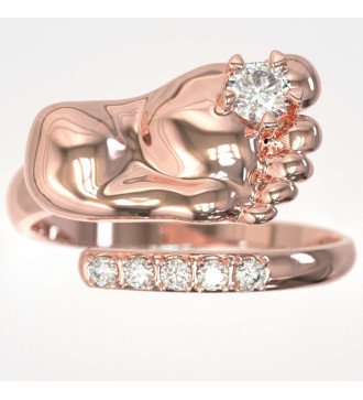 bague pour pieds d'enfants en or rose 9K avec zircons blancs