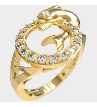 Damen 9 Karat Delphin Goldring mit weißen Zirkonen 0656K