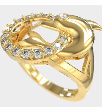 Bague femme en or 9 carats pour dauphin avec zircons blancs