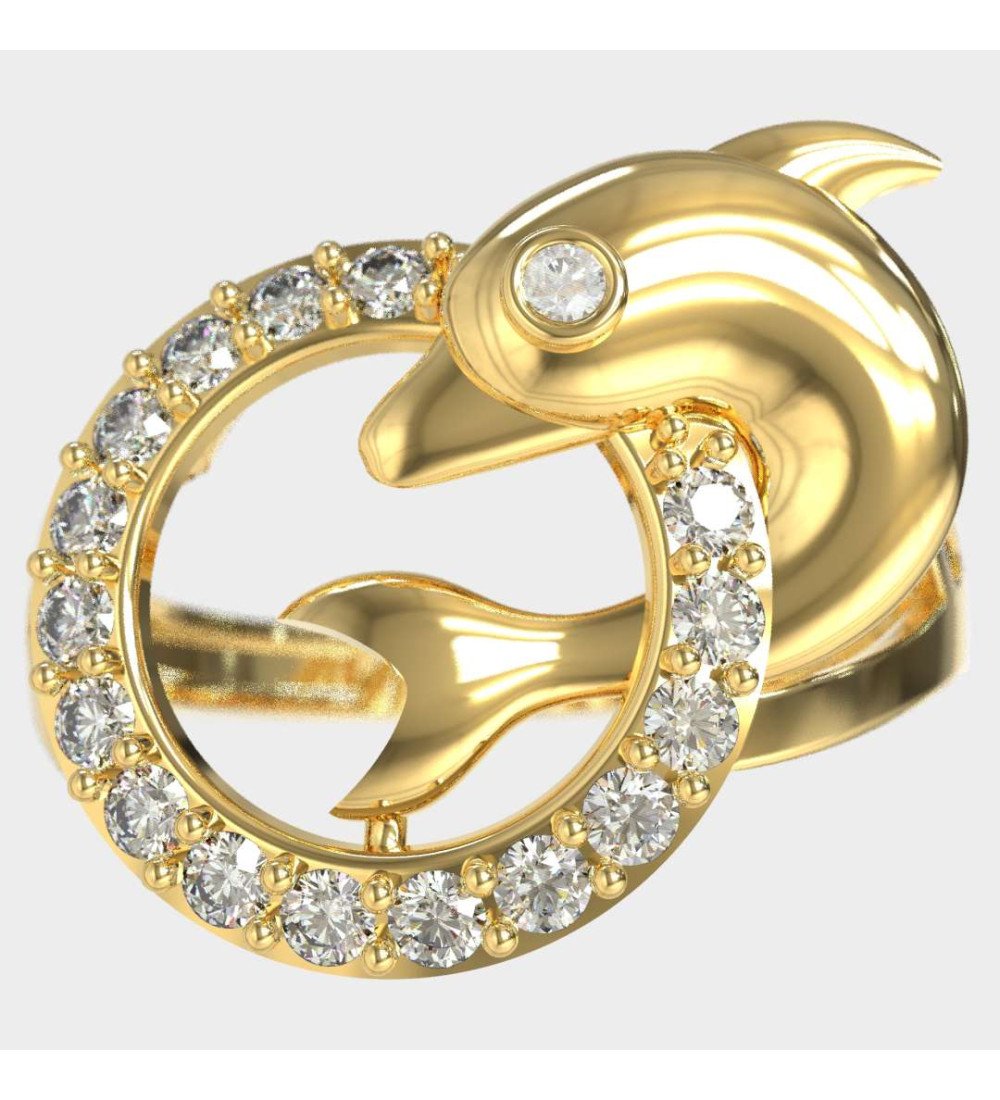Bague femme en or 9 carats pour dauphin avec zircons blancs
