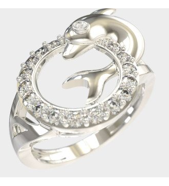 Elegant Women's Dolphin Ring with White Zircons 0656L