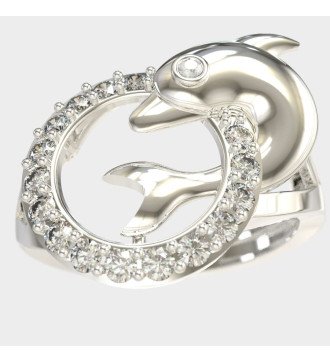 Élégante bague de dauphin avec zircons blancs 0656L