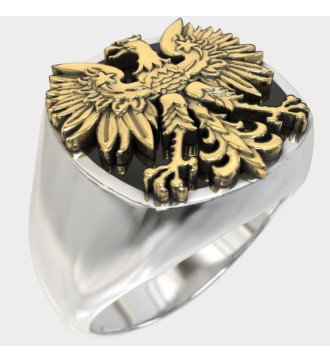 Ανδρικό Ασημένιο Δαχτυλίδι Σφραγίδα με Επιχρυσωμένο Αετό 0960K