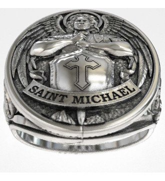 Christian Men's Silver Signet Ring Amulet With Archangel