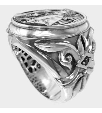 Engraved Archangel Saint Michael Silver Ring 0915