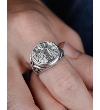 Серебряное кольцо с гравировкой Архангел Святой Михаил 0915
